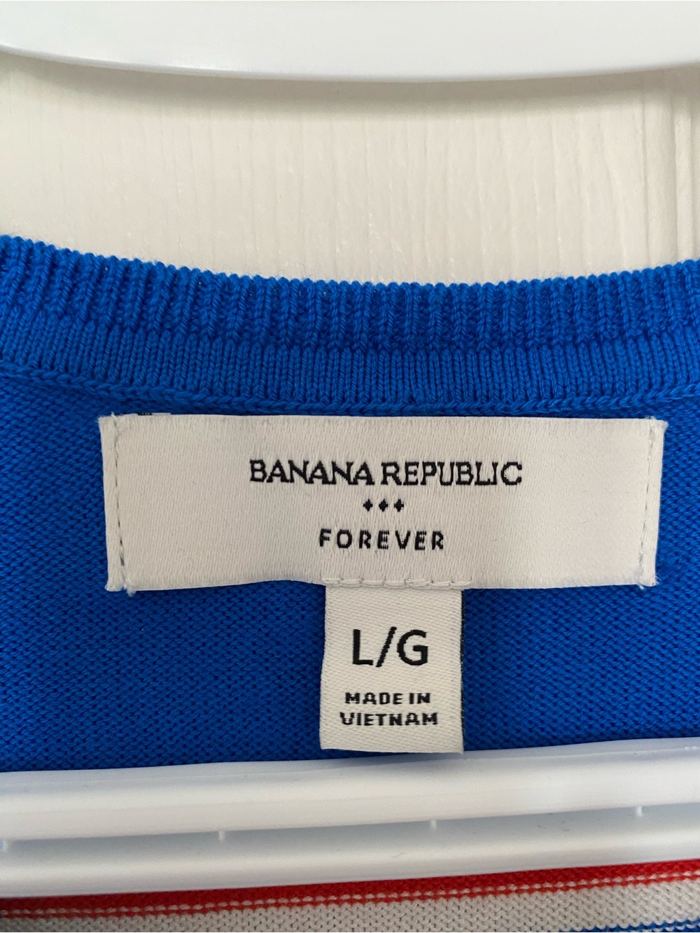 Banana Republic Royal Blue Crewneck Sweater with White and Red Stripes - Picture 2 of 3